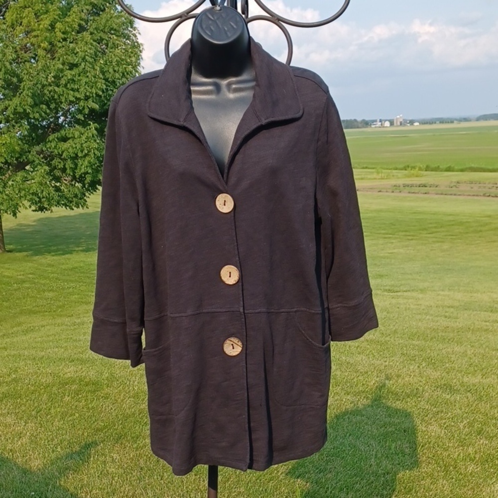 Wild Palms womens Jacket Black Stretchy Button Up Sz Medium
